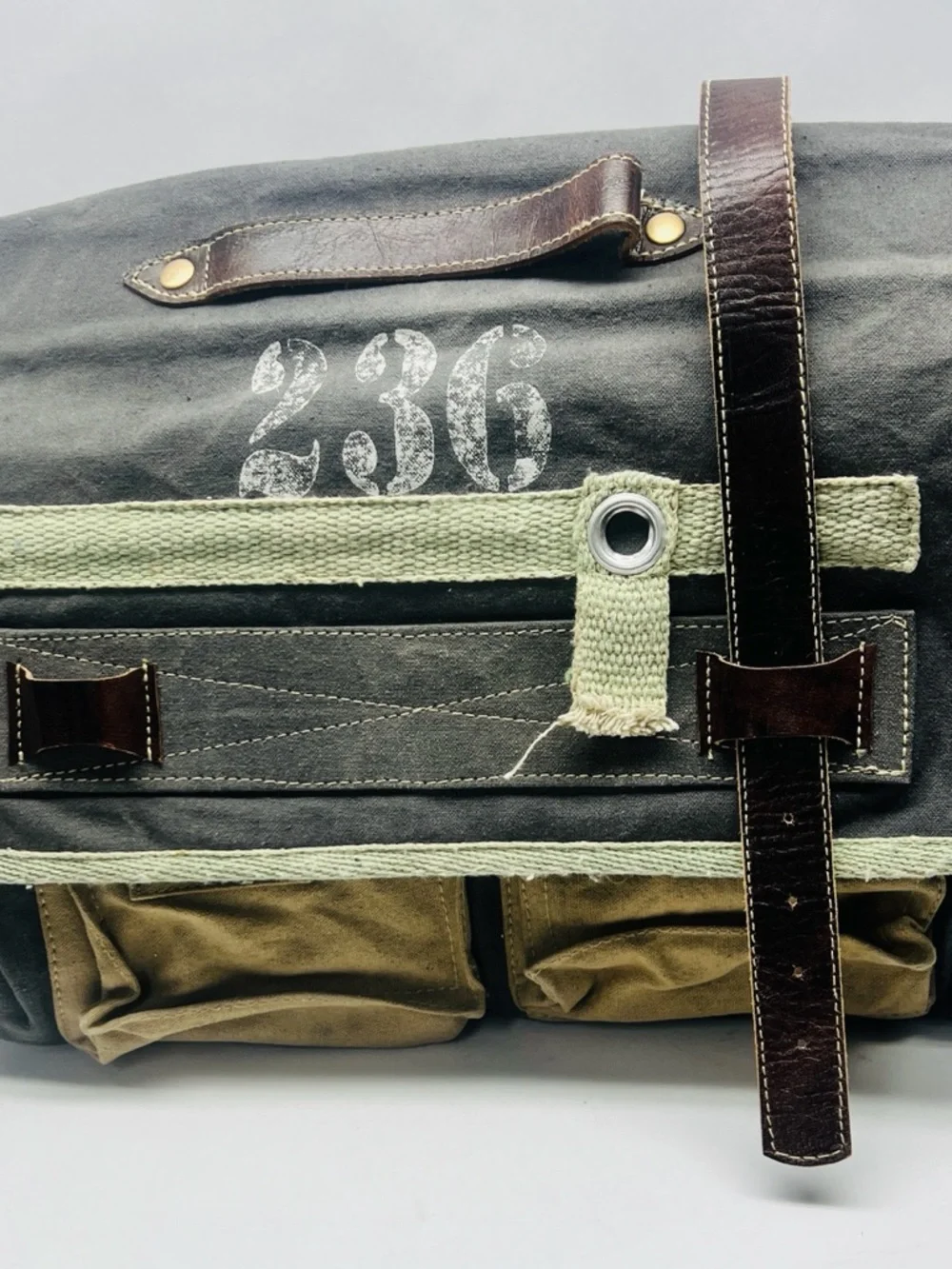 Clea Ray 236 Canvas Crossbody Messenger Bag with Brown Straps